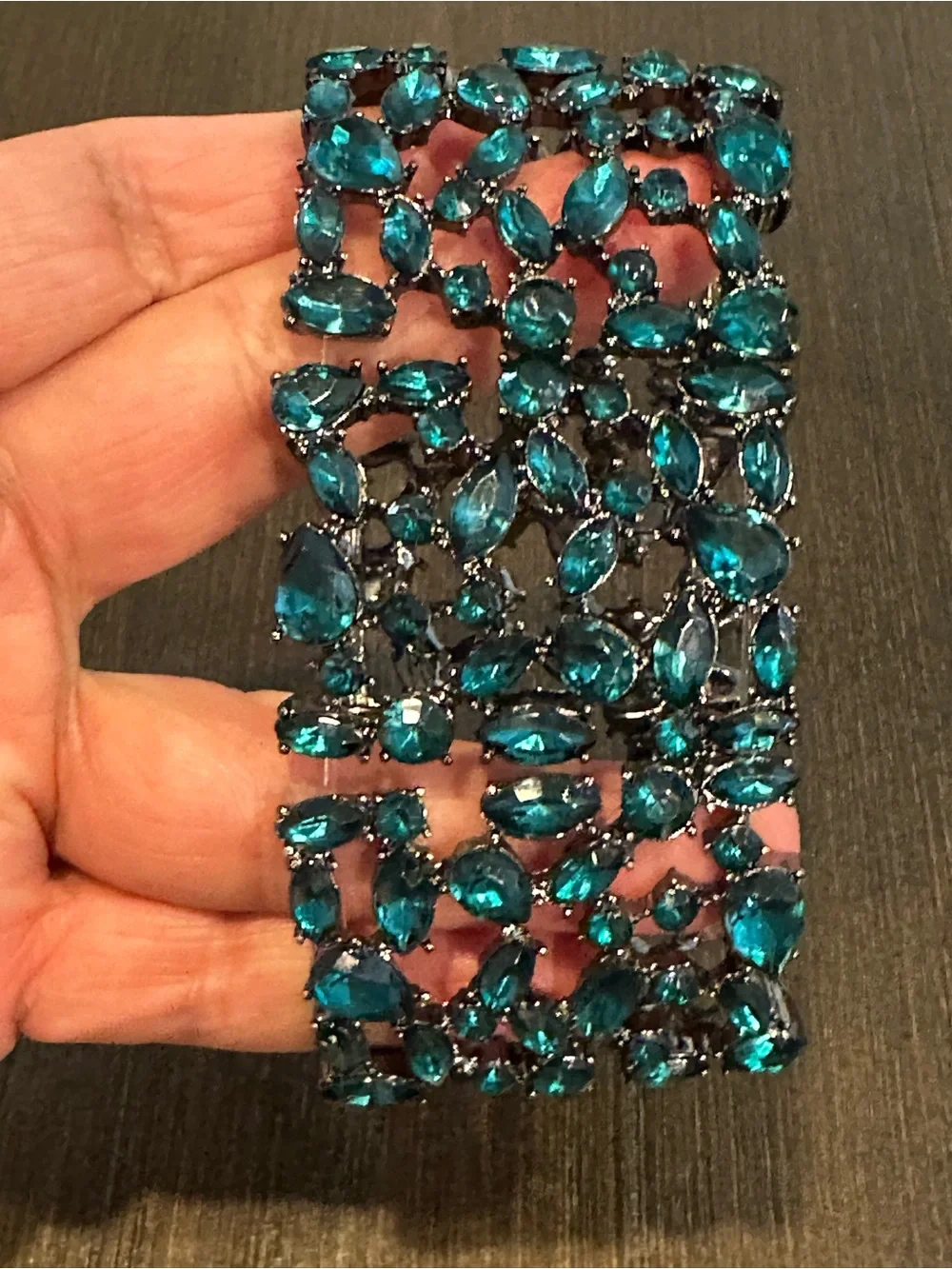 Chunky Emerald Teal Crystal Multi-Hinged Statement Bracelet